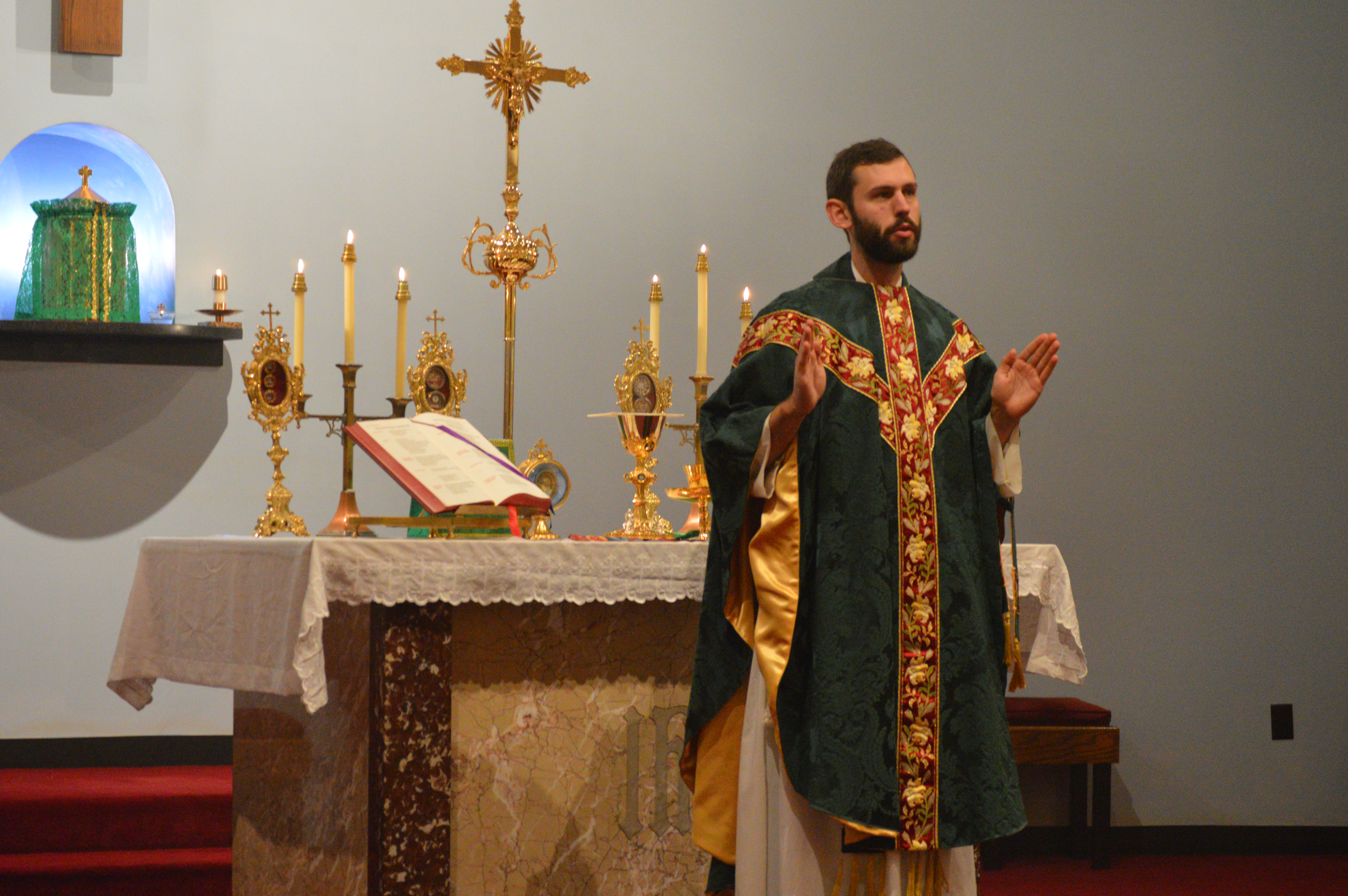 Fr. Ambrose Dubrozsi, Magdalen College alum, celebrates Mass